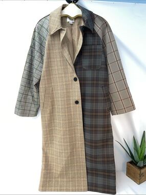 BDG URBAN OUTFITTERS PATCHWORK PLAID TRENCH COAT FTL-05-044